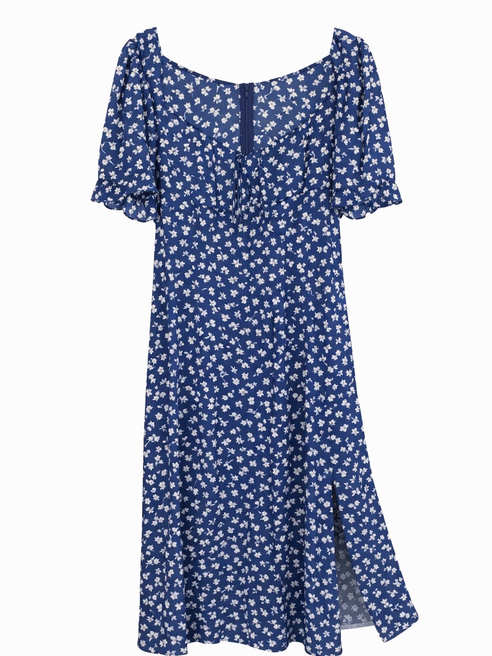 SHEIN Blue Floral Square Neck Midi Dress